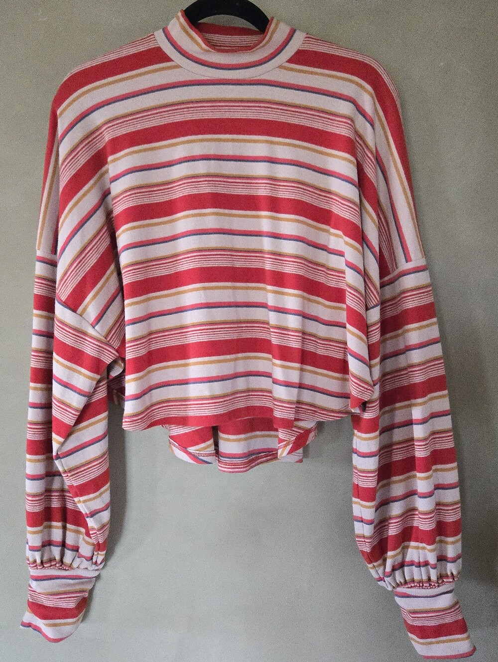Free People | 'Steph' Coral Red Multi Striped Long Sleeve Tee, Size S - Picture 6 of 9